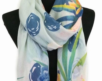 Turquoise Blue Self Embossed Floral Scarf Stole Sarong Shawl Hijab Head Scarves