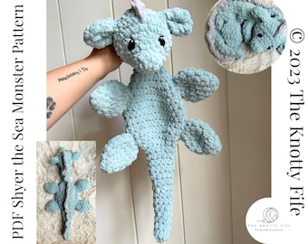 Shyer the Sea Monster Crochet Pattern - Nessie - lochness monster - lovey - amigurumi - baby - flat - blanket yarn