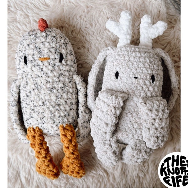 Omelette the Chicken and Pepper the Jackalope PDF Crochet Pattern Bundle - Chunky blanket yarn - Duck / Bunny / Rabbit - Easter Gift Idea