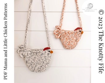 Mama and Little Chicken Bag Pattern - Crossbody - Purse - Crochet - toddler - gift - farm