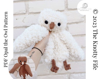 Opal the Owl - PDF Crochet Pattern - flat - lovey - baby - amigurumi - blanket yarn - fluffy