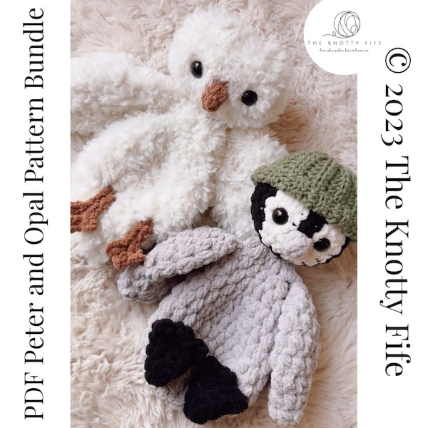 Opal the Owl and Peter the Penguin Bundle - PDF Crochet Pattern - flat - lovey - baby - amigurumi - blanket yarn - fluffy