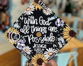 Graduation Cap Topper - Bible Verse - Flowers -  Customizable - Personalizable - Change Quote