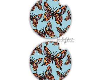 Car Coasters - Butterfly Print - Butterfly - Blue