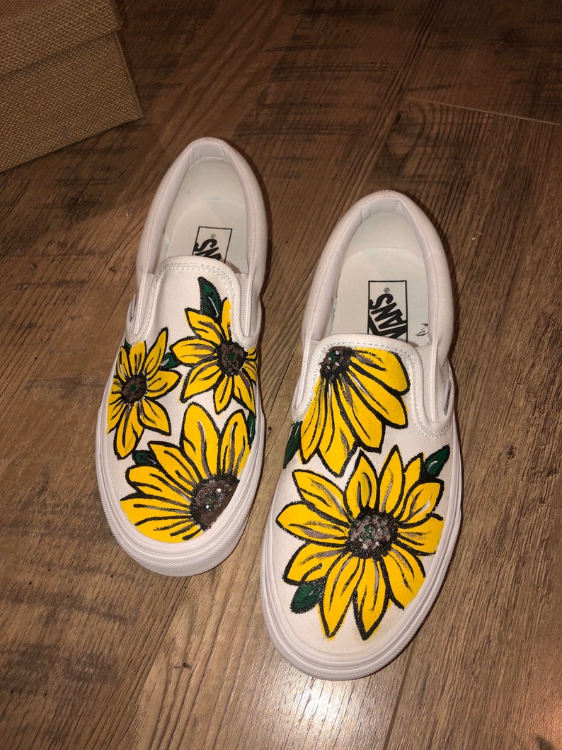 Hand painted Sunflower vans slip ons | Etsy