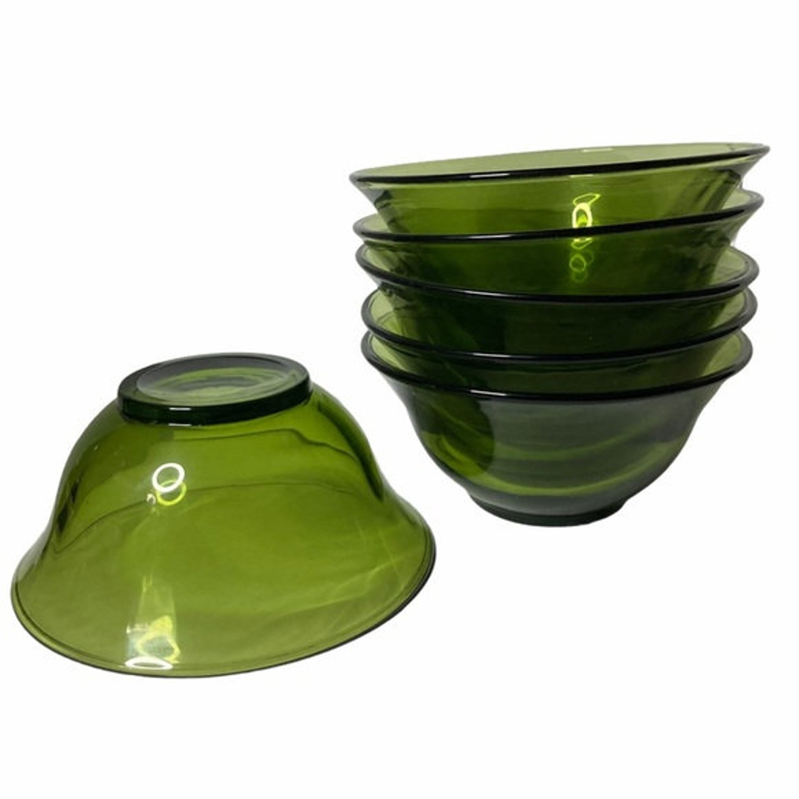 VTG Avocado Green Glass 5.5 Salad Bowls 6 Etsy