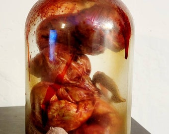 Half gallon glass jar with bloody full size intestine halloween prank prop