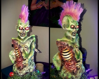 Retro punk zombie resin light up Christmas tree topper