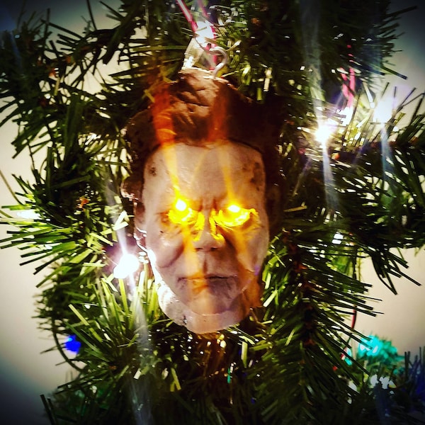 Halloween movie inspired light up eyes Michael Myers Christmas ornament