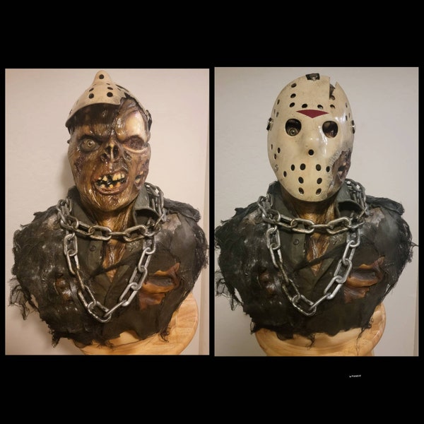 Full size Super deluxe jason Friday the 13th part 7 inspired bust with chest and exposed ribs
