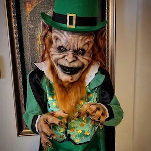 Leprechaun inspired free standing prop four foot tall with hat and stand platform. Poseable joints new updated version