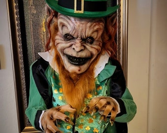 Leprechaun inspired free standing prop four foot tall with hat and stand platform. Poseable joints new updated version