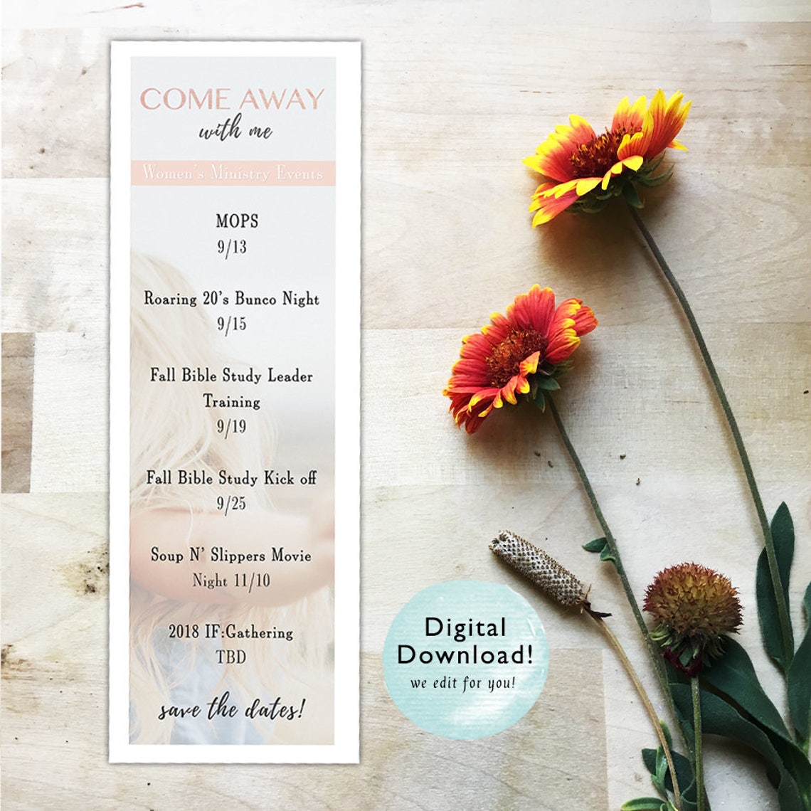 PRINTABLE BOOKMARKS / Event Bookmarks / Save the Date / Church Event