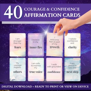 Tarjetas de Afirmación Imprimibles – Baraja de Coraje y Confianza + Tarjetas en Blanco Extra, Trabajo con la Sombra, Motivación Diaria, Regalo Terapéutico para Mujeres