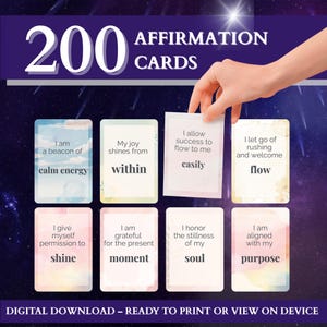 200 Affirmation Cards Bundle Printable | Daily Affirmations, Self Love Motivation Deck | Positivity Encouragement Cards PDF