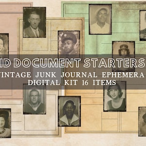 Vintage ID Karte Dokument Starter Junk Journal inspiriert mit Photobooth Photos Digital