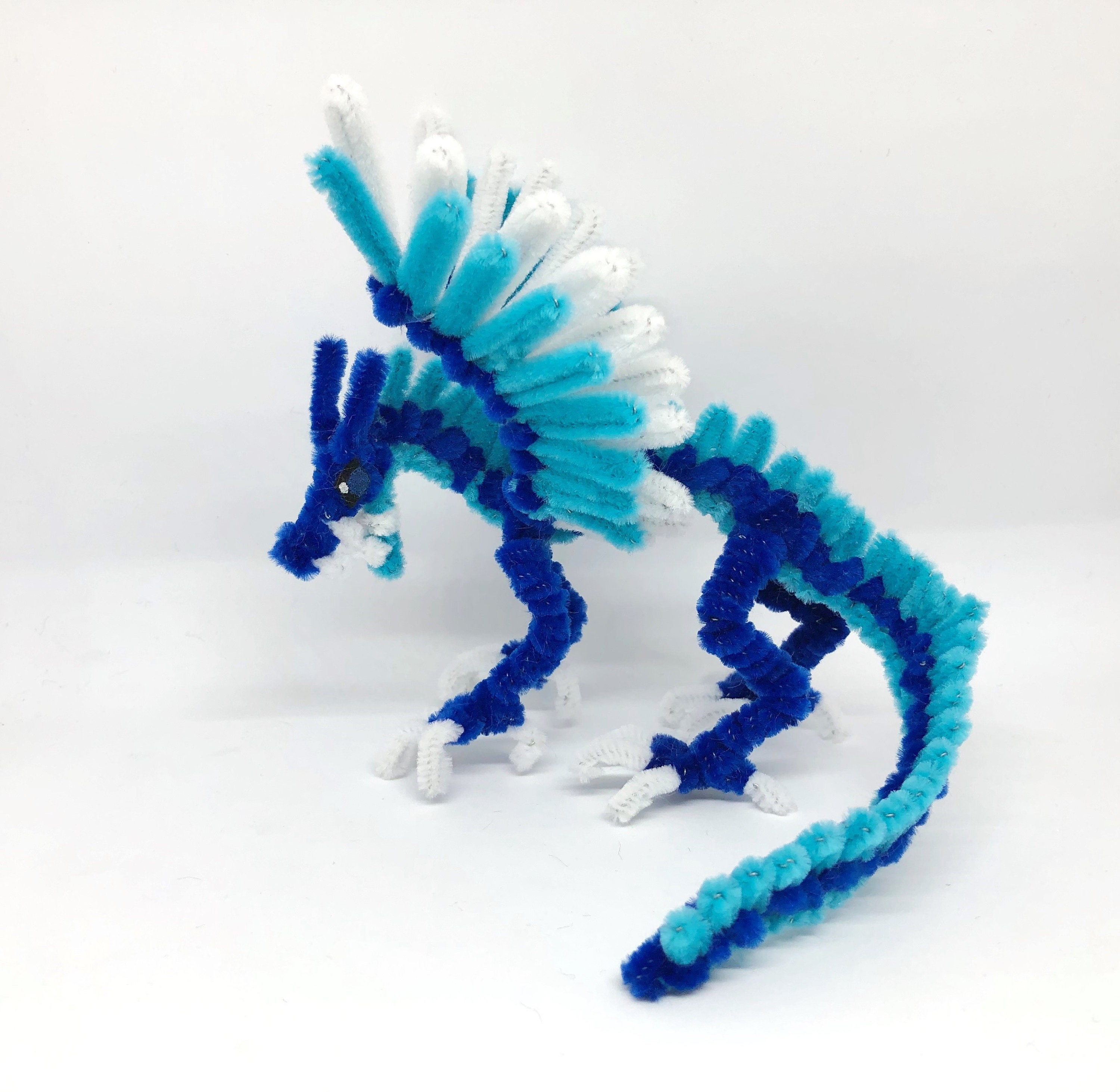 Handmade Poseable Pipe Cleaner Feathered Dragon Figurine 