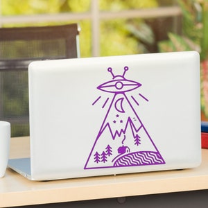 UFO Abduction Landscape Vinyl Decal: Extraterrestrial Bumper Sticker