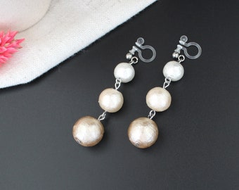 SUMIKO | Clip earrings with Japanese cotton beads | Invisible clips for non-pierced ears | Boho wedding jewelry