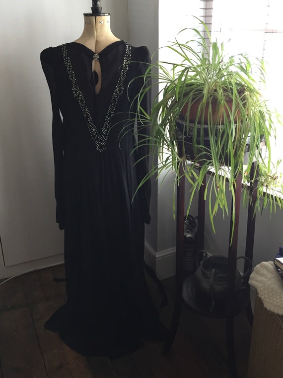 30s Black Silk Dress, Bias Cut with Stunning Diam… - image 4