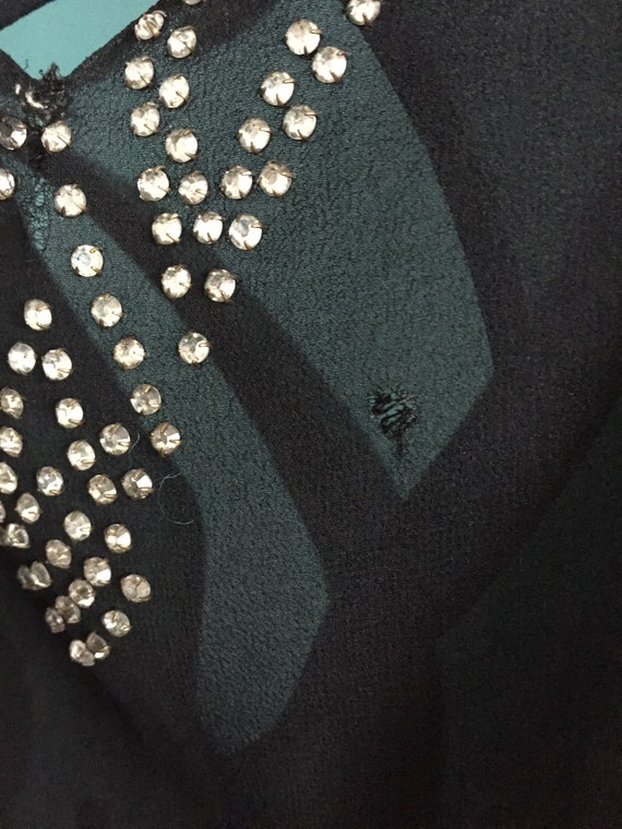 30s Black Silk Dress, Bias Cut with Stunning Diam… - image 8