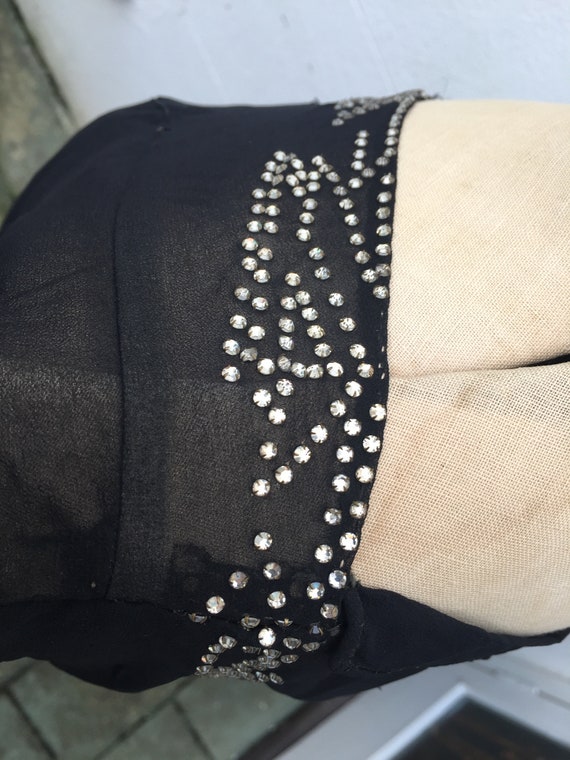 30s Black Silk Dress, Bias Cut with Stunning Diam… - image 6