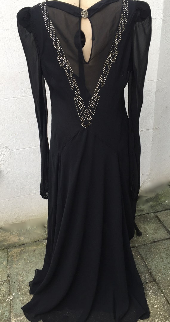 30s Black Silk Dress, Bias Cut with Stunning Diam… - image 2