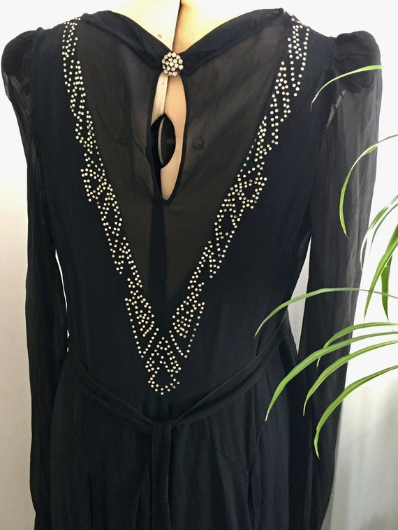 30s Black Silk Dress, Bias Cut with Stunning Diam… - image 3