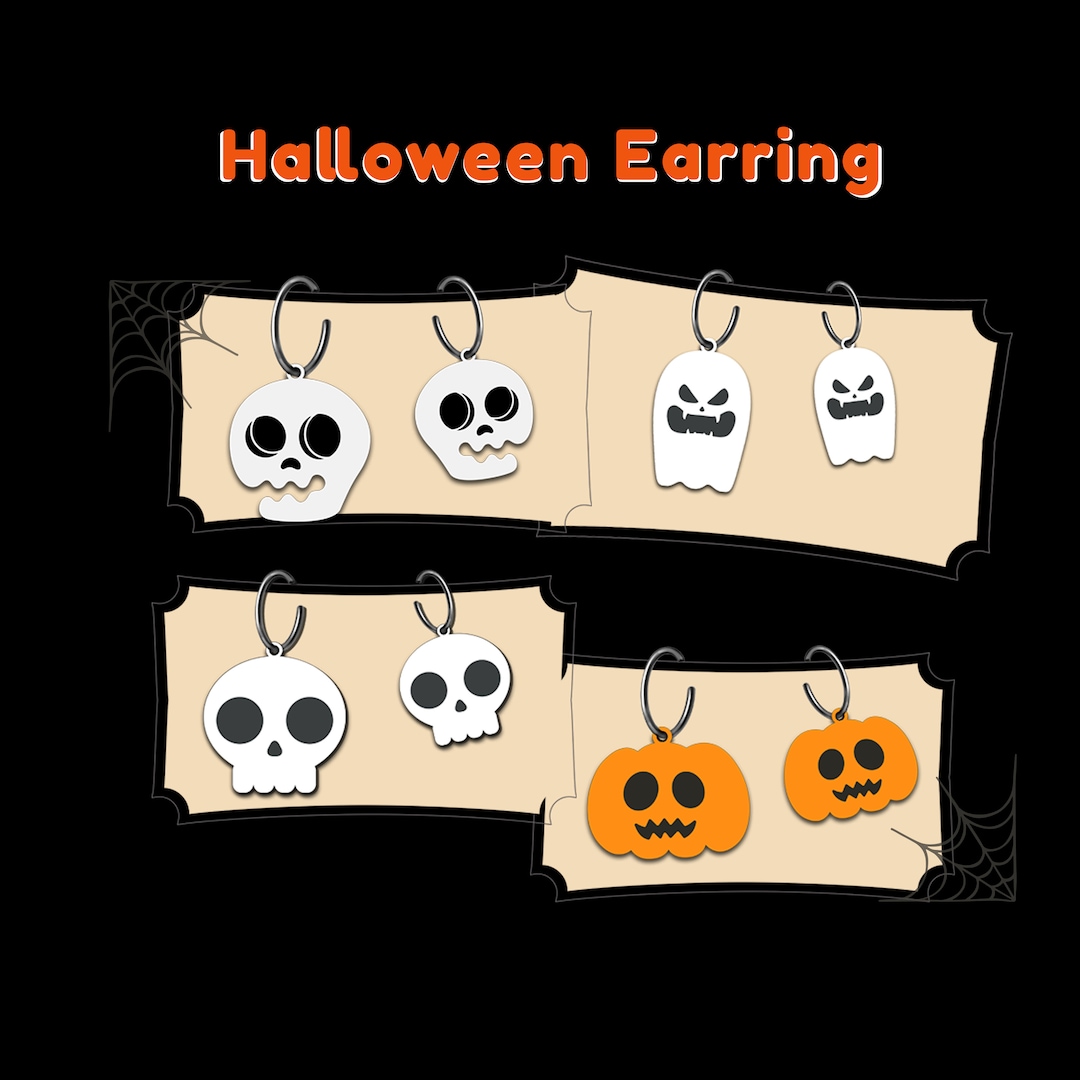 Halloween Earring Svghalloween Ghost Skull Earring Svgtrick Etsy