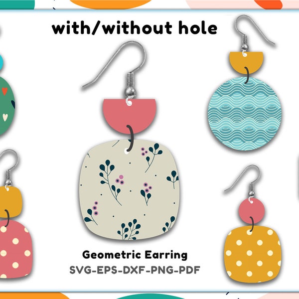 Geometric earring SVG(with hole) Handcrafted Jewellery cut files Drop Earring Clipart for cricut silhouette laser cameo SVG eps PNG Dxf Pdf