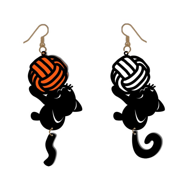 Kitten playing yarn ball Cat dangle earrings Cat lover svg Teardrop earring svg Clipart for cricut silhouette cameo SVG eps PNG Dxf Pdf