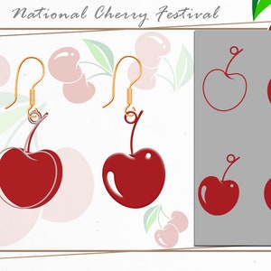 Cherry earrings svg, National Cherry Festival Fruit Earring Cut SVG, Laser File, Unique Earring SVG, Cherry Cut Earring, Leather Cut File