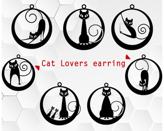 Download Cat Earring Svg Bundle Cat Lover Silhouette Cat Earring Svg Etsy PSD Mockup Templates