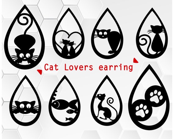Download Cat Earring Svg Bundle Cat Lover Silhouette Cat Earring Svg Etsy