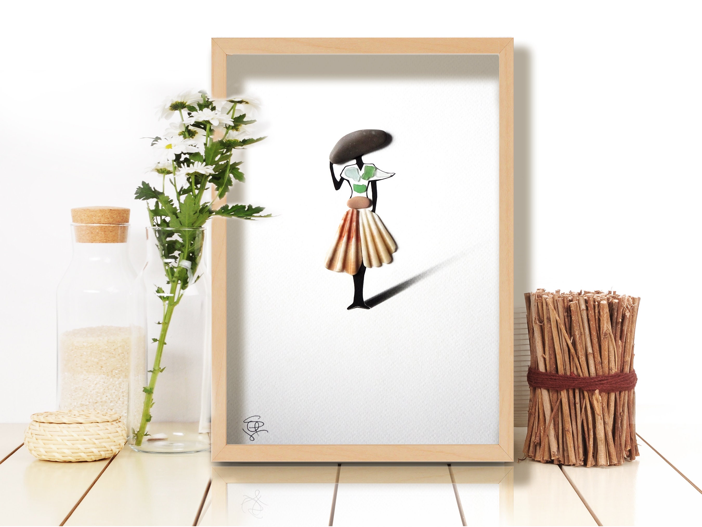 Fashion Pebble Art Design avec Un Sentiment Vintage - Elegant Lady - Wall Art - Décoration Intérieur