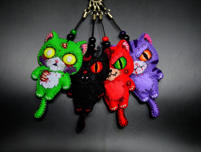 Spooky Cat Plushie Keychain, Gothic Halloween Doll image 6