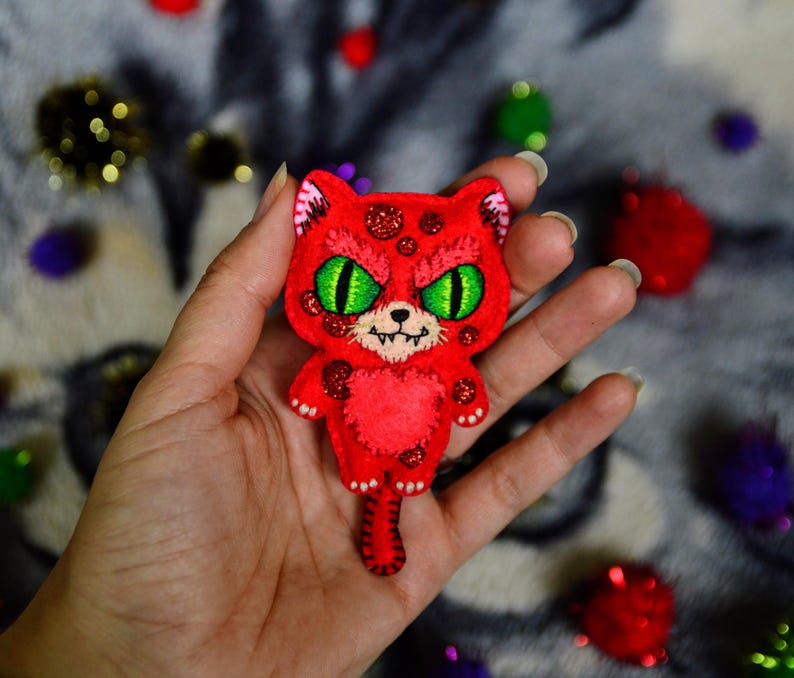 Spooky Cat Plushie Keychain, Gothic Halloween Doll Monster Cat