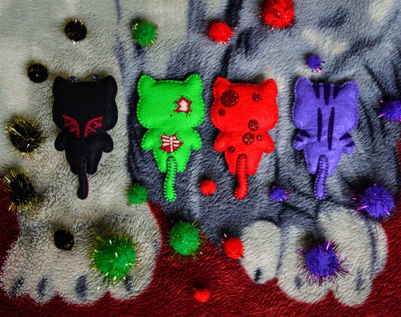 Spooky Cat Plushie Keychain, Gothic Halloween Doll image 4