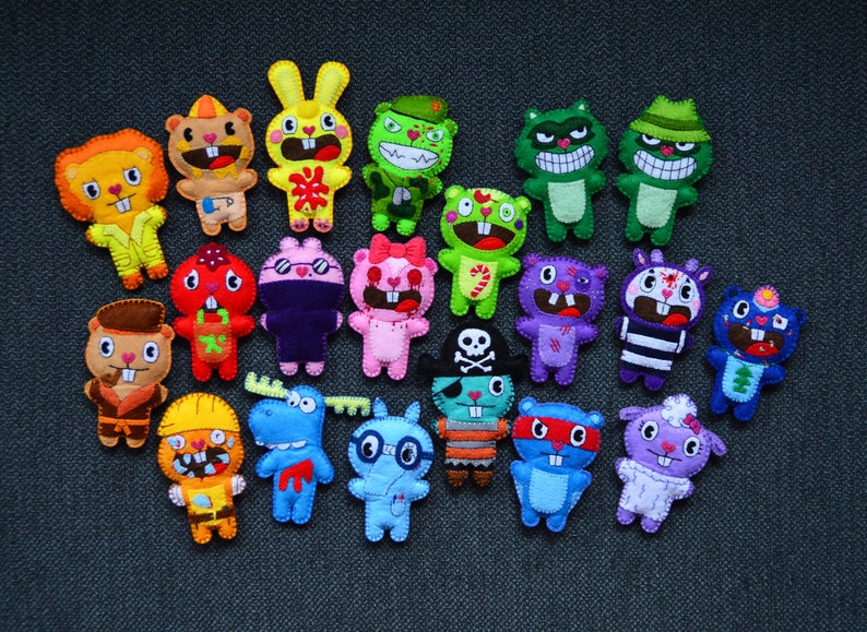 Happy Tree Friends Horror Cartoon sleutelhangerset griezelig schattig pluche horrorfilm handgemaakt speelgoed verzamelpoppen gotische accessoires All 20 pack