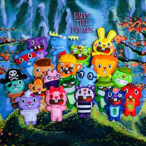 Happy Tree Friends-Llavero de dibujos animados de terror, conjunto de peluche bonito y espeluznante, película de terror, juguetes hechos a mano, muñecas coleccionables, accesorios góticos imagen 2