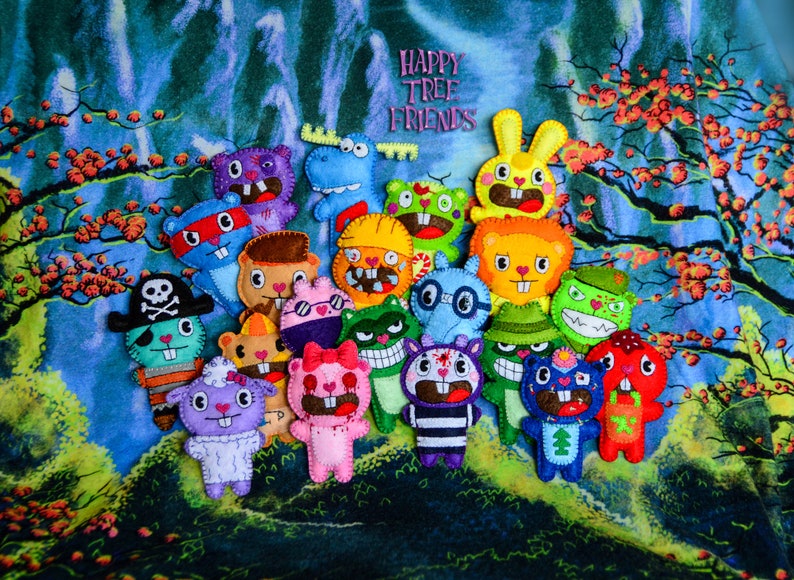 Happy Tree Friends-Llavero de dibujos animados de terror, conjunto de peluche bonito y espeluznante, película de terror, juguetes hechos a mano, muñecas coleccionables, accesorios góticos imagen 2