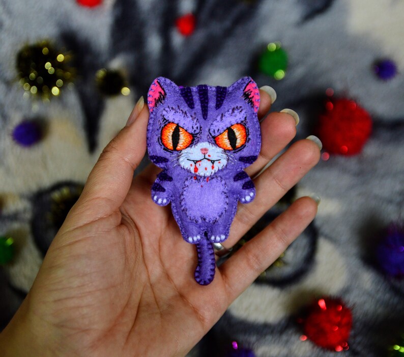 Spooky Cat Plushie Keychain, Gothic Halloween Doll Naughty Cat