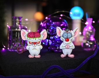 Pinky & The Brain Zombie Keychain Handmade Felt Cartoon Doll