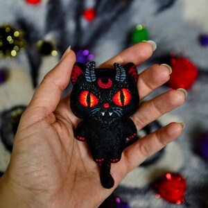 Spooky Cat Plushie Keychain, Gothic Halloween Doll Black Cat