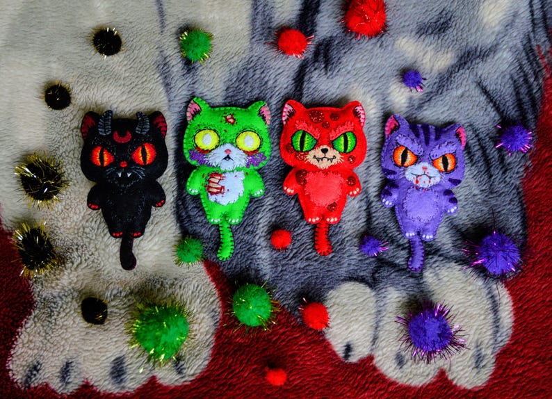 Spooky Cat Plushie Keychain, Gothic Halloween Doll image 3