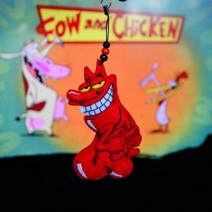 Red Guy Devil Cow and Chicken Cartoon Doll Handmade Keychain Gift