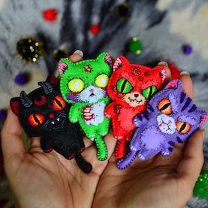 Spooky Cat Plushie Keychain, Gothic Halloween Doll image 1