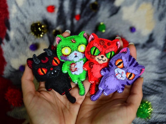 Spooky Cat Plushie Keychain, Gothic Halloween Doll
