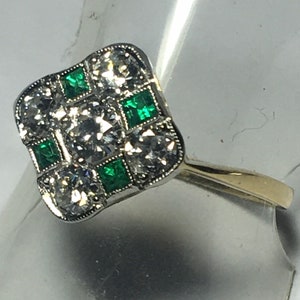 18ct Gold  Art Deco Inspired. Natural Emerald & Sparkling Diamond Ring size P. U.S. Size 8