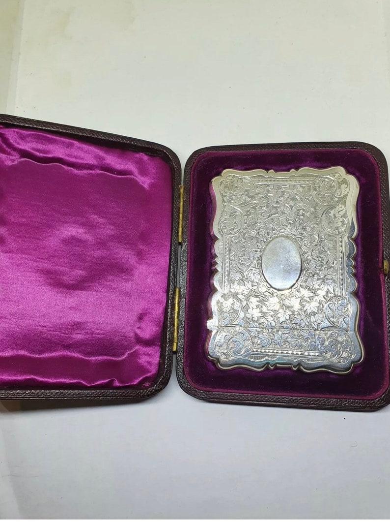 Victorian. Sterling Silver, Card Case, by George Unite. Hallmarked for Birmingham 1887. Mint,condition in Box image 1